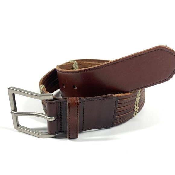 Talbots Women's Leather Belt Brown/Cream Silver Buckle Style#:6437 Size Small - Picture 3 of 11